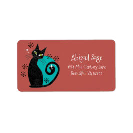 Midden-eeuwse moderne atoomkattenretro-adres etiket