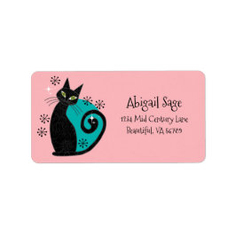 Midden-eeuwse moderne atoomkattenretro-adres etiket
