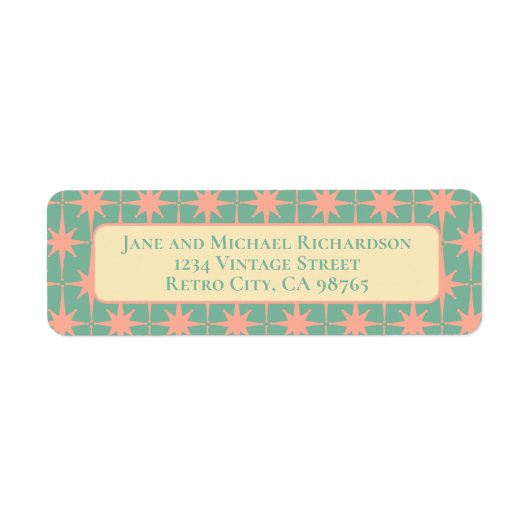 Midden-eeuwse moderne atoomsterren Retro roze Blau Etiket (Voorkant)