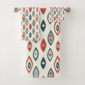 Midden-eeuwse moderne atoomvormen Rood, Aqua, Blau Bad Handdoek (Insitu)