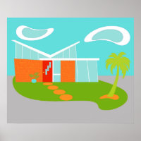 Midden-eeuwse Moderne Cartoon House Poster
