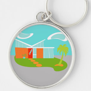 Midden-eeuwse Moderne Cartoon House Sleutelhanger