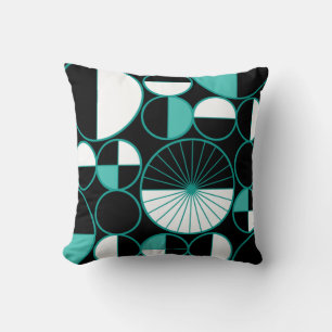 Midden-eeuwse moderne cirkels Halves Turquoise Kussen