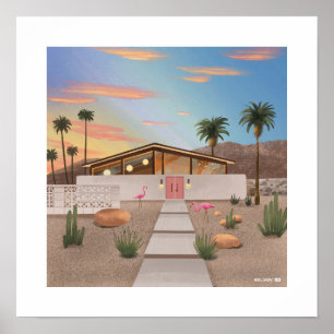 Midden-eeuwse moderne Flamingo Print