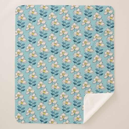 Midden-eeuwse moderne Floral Leaf Pattern Sherpa Deken (Voorkant)