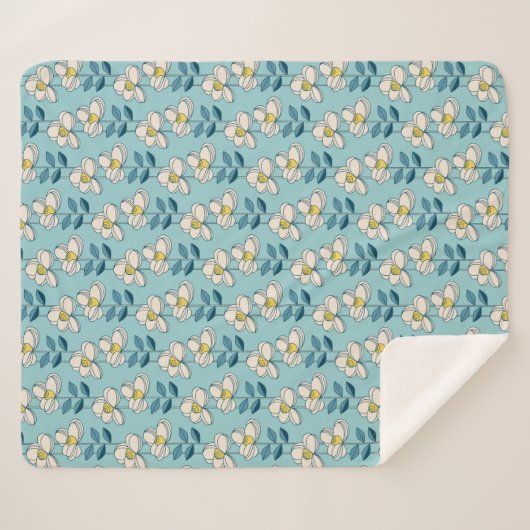 Midden-eeuwse moderne Floral Leaf Pattern Sherpa Deken (Voorkant (horizontaal))