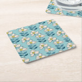 Midden-eeuwse moderne Floral Leaf Pattern Vierkante Kartonnen Onderzetter (Schuin)