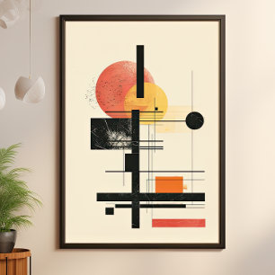 Midden-eeuwse moderne geometrische zonsondergang poster