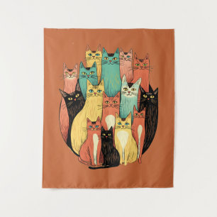 Midden-Eeuwse Moderne Katten Collectief Wandkleed