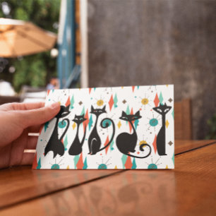 Midden-Eeuwse moderne koele zwarte katten Briefkaart