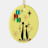 Midden-eeuwse moderne kool kat & Starburst atoomer Keramisch Ornament (Rechts)