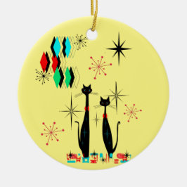 Midden-eeuwse moderne kool kat & Starburst atoomer Keramisch Ornament