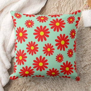 Midden-eeuwse moderne madeliefjes bloemenrood kussen