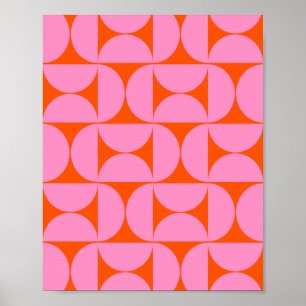 midden - eeuwse moderne patroonroze roze en Oranje Poster