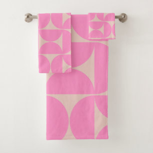 Midden-eeuwse moderne, roze preppy patroon bad handdoek