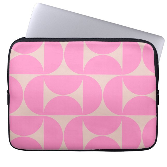 Midden-eeuwse moderne, roze preppy patroon laptop sleeve (Voorkant)