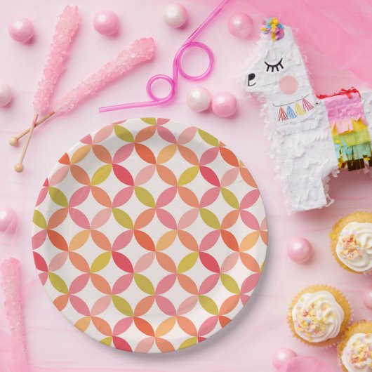 Midden-eeuwse moderne roze rode sinaasappel cirkel papieren bordje (Feest)