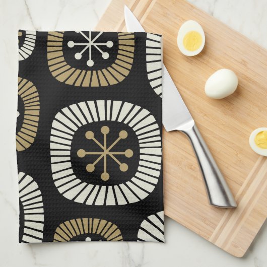 Midden-eeuwse moderne Starburst Patroon Theedoek (Quarter Fold)