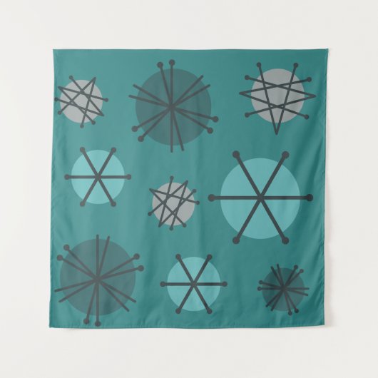 Midden-eeuwse moderne Starbursts Blauwgroen Wandkleed (Voorkant (horizontaal))