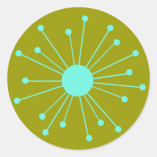Midden-eeuwse Retro Starburst Ronde Sticker