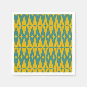 Midden eeuwse retro sterren op turquoise mosterd d servet