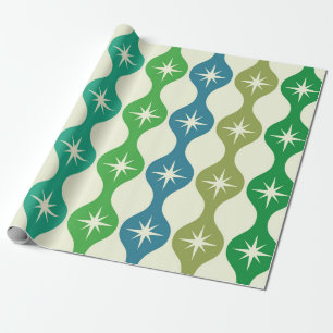 Midden eeuwse retro stervormen op groene Ogee Cadeaupapier