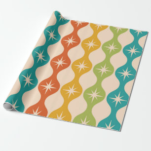 Midden eeuwse retro stervormen op ogee patroon cadeaupapier