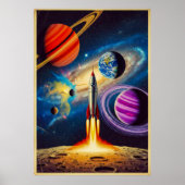 Midden-eeuwse  Sci-Fi Space Travel Illustrati Poster (Voorkant)