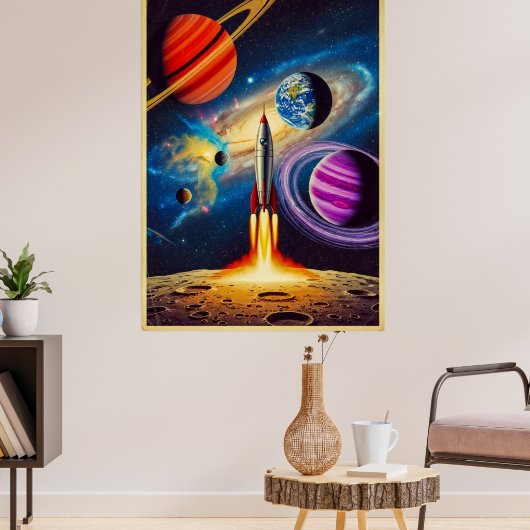 Midden-eeuwse  Sci-Fi Space Travel Illustrati Poster (Woonkamer 3)