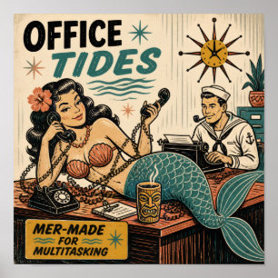 Midden eeuwse sirene op het bureau poster