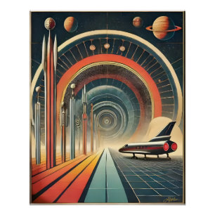 Midden Eeuwse Space Age Kunst Wormhole Poort Perfect Poster