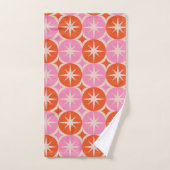 Midden-eeuwse Starbursts op roze Oranje cirkels Bad Handdoek (Handdoek)