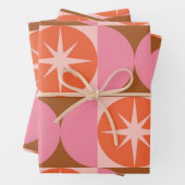 Midden-eeuwse Starbursts op roze Oranje cirkels Inpakpapier Vel (In situ)