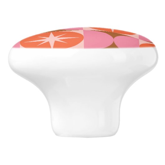 Midden-eeuwse Starbursts op roze Oranje cirkels Keramische Knop (Zijkant)