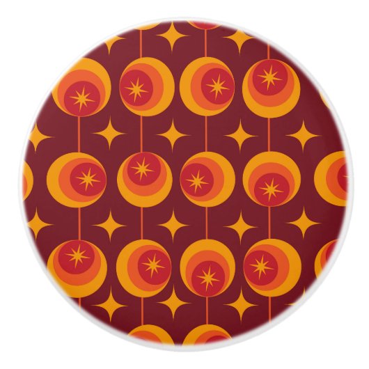 Midden-eeuwse Starbursts Patroon op Retro Cirkels Keramische Knop (Voorkant)
