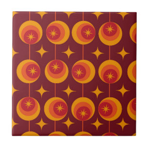 Midden-eeuwse Starbursts Patroon op Retro Cirkels Tegeltje