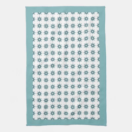 Midden-eeuwse Turquoise Starburst Pattern Kitchen  Theedoek (Verticaal)