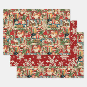 Midden-eeuwse vrolijkheid: een vintage kerstcollag inpakpapier vel