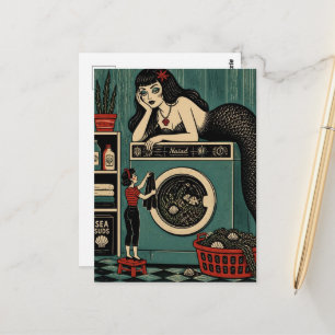 Midden eeuwse Zeemeermin op Wasdag Briefkaart