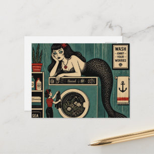 Midden eeuwse Zeemeermin op Wasdag Briefkaart