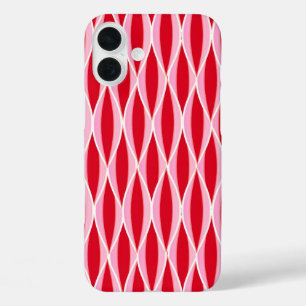 Midden-euwse lintprint, diep koraalrood en roze iPhone 16 plus hoesje