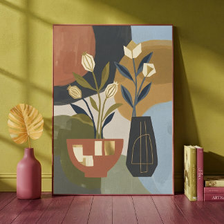 Midden-euwse moderne abstracte botanische stilleve poster