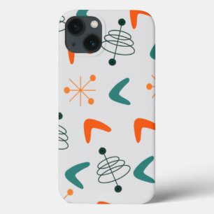 Midden-euwse moderne atoomboemerangs iPhone 13 hoesje