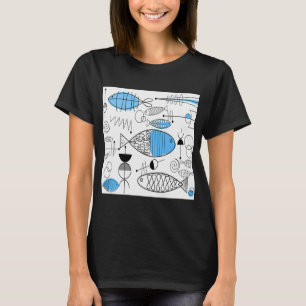 Midden-euwse moderne blauwe vis t-shirt
