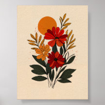 Midden-euwse moderne bloemenposter | Terracotta Bo
