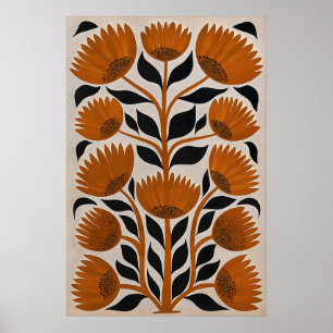 Midden-euwse moderne bloemprint retro oranje poster