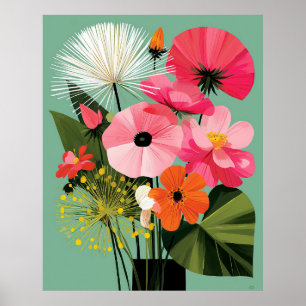 Midden-euwse moderne bloemrijke roze klaproos wand poster