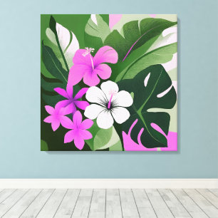 Midden-euwse moderne Hawaiaanse Hibiscus en Plumer Canvas Afdruk