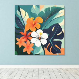 Midden-euwse moderne Hawaïaanse hibiscus en Plumer Canvas Afdruk
