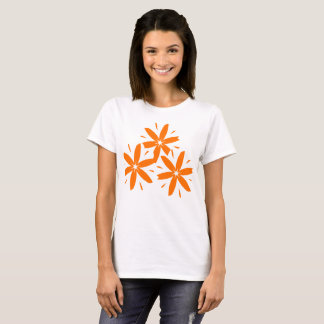 Midden-euwse moderne oranje geometrische bloem t-shirt
